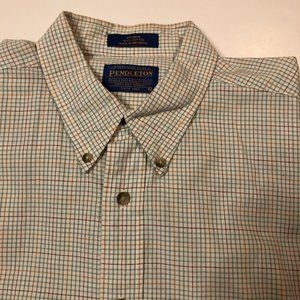 Pendleton Mens Button Down Shirt, Long Sleeve, Large, White/Green/Red, Cotton
